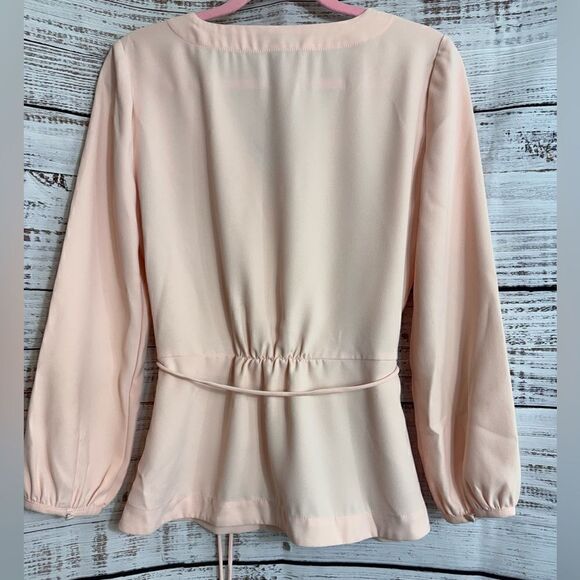 J. Crew Top Womens size 6 T Drapey Crepe Pink Faux Wrap Blouse V Neck Preppy - Picture 4 of 14
